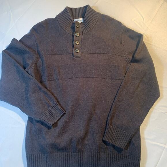 Haggar - Chocolate Brown knit partial button pullover sweater, L Ribbed Neck Cuf - Picture 1 of 11
